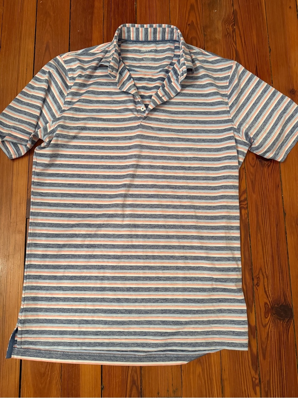 Johnnie-O Striped Short-Sleeve Polo Shirt - Blue & Coral